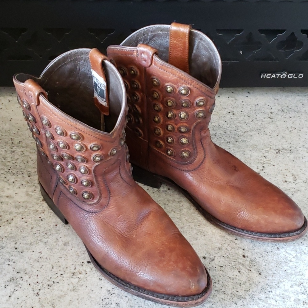 Brown Studded Leather Ankle Boots